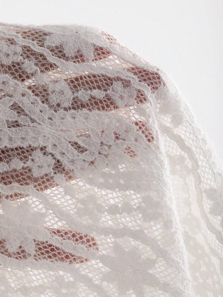 Women'S Lace Square Neck Drawstring Belted Long Sleeve Top