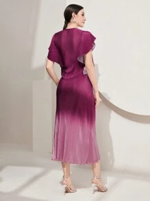 Modelyn Của phụ nữ Off-shoulder Ngắn tay Mặt trước xoắn Váy chữ A - Màu đỏ tím - Xem 6