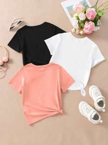 SHEIN 女孩可愛卡通花卉圖案短袖t恤