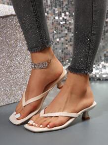Sandalias de tacón alto para mujer, chanclas con tacón y puntera abierta en beige, pantuflas minimalistas de verano para damas