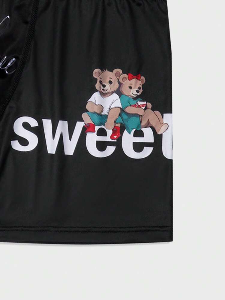 Men'S Cartoon Bear And Slogan Print Boxer Briefs