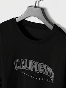 RueChic Men's Letter Printed Sweatshirt And Sweatpants Set - Black - View 5