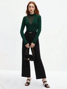 BizChic Women's Long Sleeve Mesh Insert Bodysuit - Dark Green - View 4