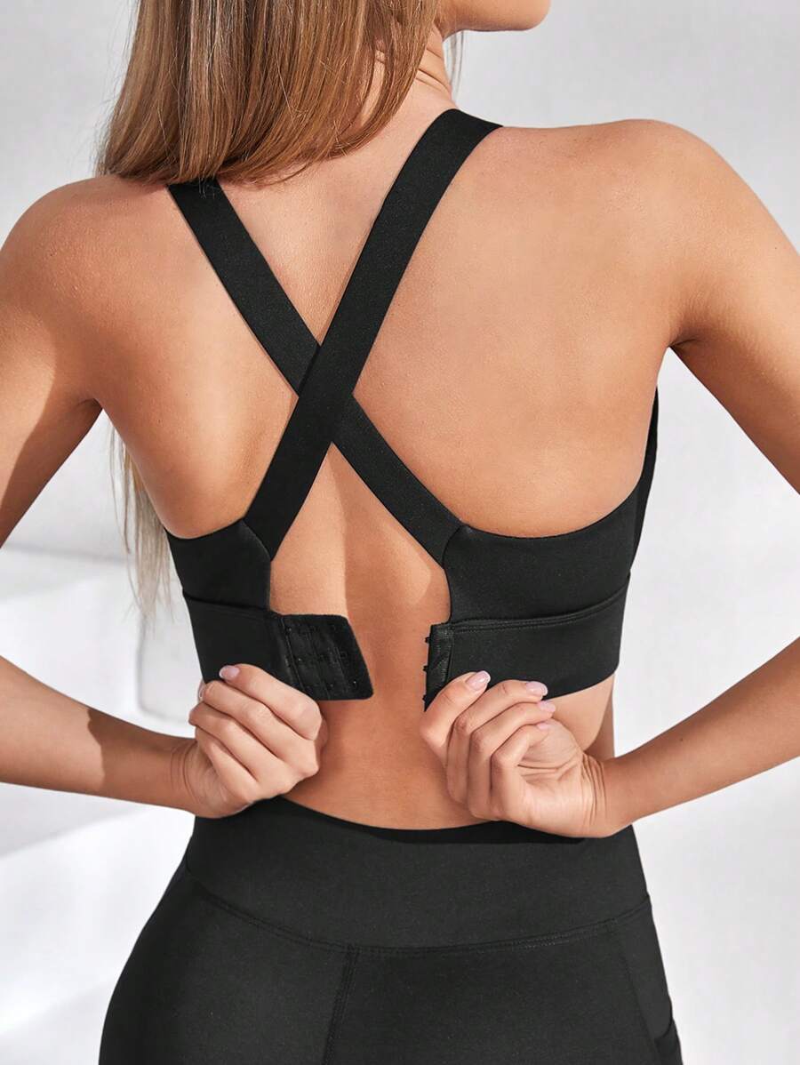 SHEIN Yoga Sxy Women's Cross Back Sports Bra - Black - View 1