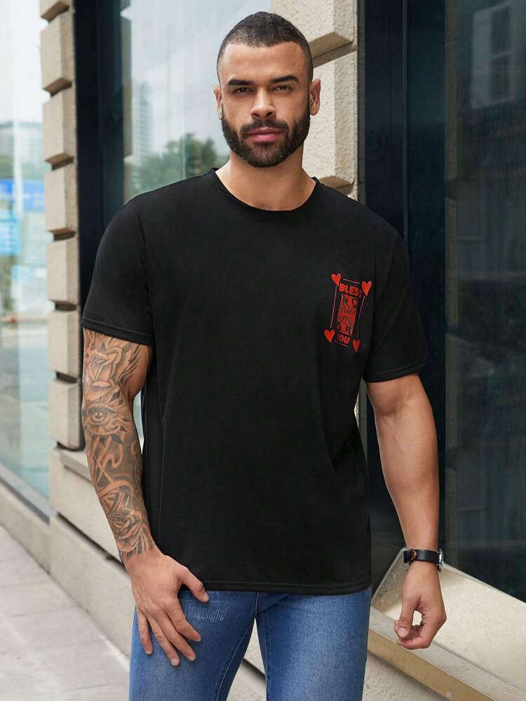 Men Plus Card Game Heart & Letter Printed T-Shirt