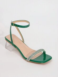Fashionable Green High-Heeled Sandals With Crystal Heels & Rhinestone Embellishment For Women - Green - View 3