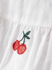 Tween Girls' Cherry Blossom & Flower Embroidered Cap Sleeve Woven Casual Shirt