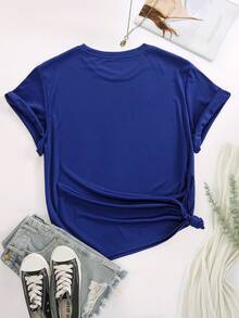 SHEIN EZwear Của phụ nữ Kích thước lớn Hình trái tim In Áo thun - Xanh đậm - Xem 2