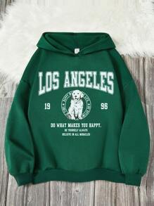 Áo nỉ tay trễ vai in chữ dành cho nữ tuổi teen - màu xanh lá - Xem 1