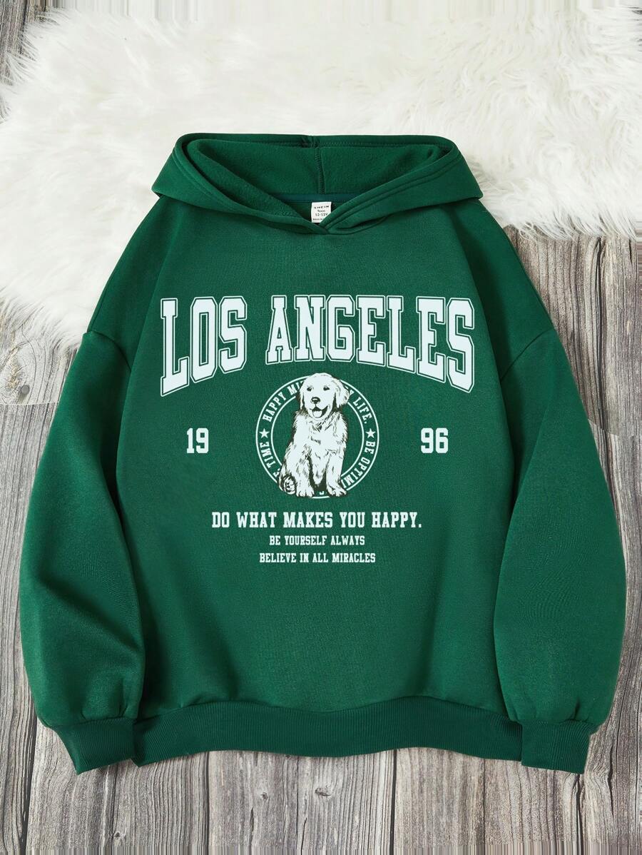 Áo nỉ tay trễ vai in chữ dành cho nữ tuổi teen - màu xanh lá - Xem 1