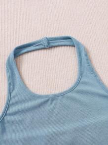 SHEIN Teen Girls' Ribbed Knit Halter Tight Crop Top With Open Back Two Piece Set - Multicolor - View 3