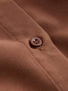 SHEIN MOD Women's Solid Color Puff Sleeve Shirt With Ruffle Hem - Brown - View 3
