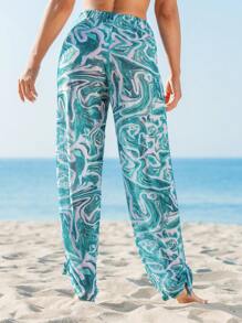 SHEIN Swim Summer Beach Women's Marble Printed Cover Up Pants - Multicolor - View 2
