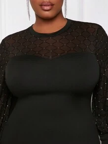 Slaydiva 大码网眼长袖紧身连衣裙 - 黑色 - 查看 5