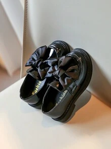 New Korean Style Flat Shoes For Girls With Bow Tie, Black