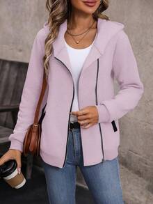 SHEIN LUNE 時尚女性休閒連帽衛衣 - 粉色 - 查看 3