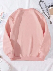 SHEIN Tween Girls' Floral & Butterfly Printed Round Neck Sweatshirt For Autumn - Pink - View 2