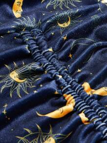 ROMWE Hippie Plus Size Sun, Moon, Stars Printed Drawstring Spaghetti Strap Dress - Black - View 4