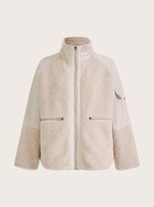 In My Nature Women's Zipper Front Lambswool Outdoor Sport Jacket - Beige - View 4