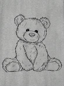 SHIRATWIG Loose Plus Size Women'S Long Round Neck T-Shirt With Bear Prints - Light Grey - View 3