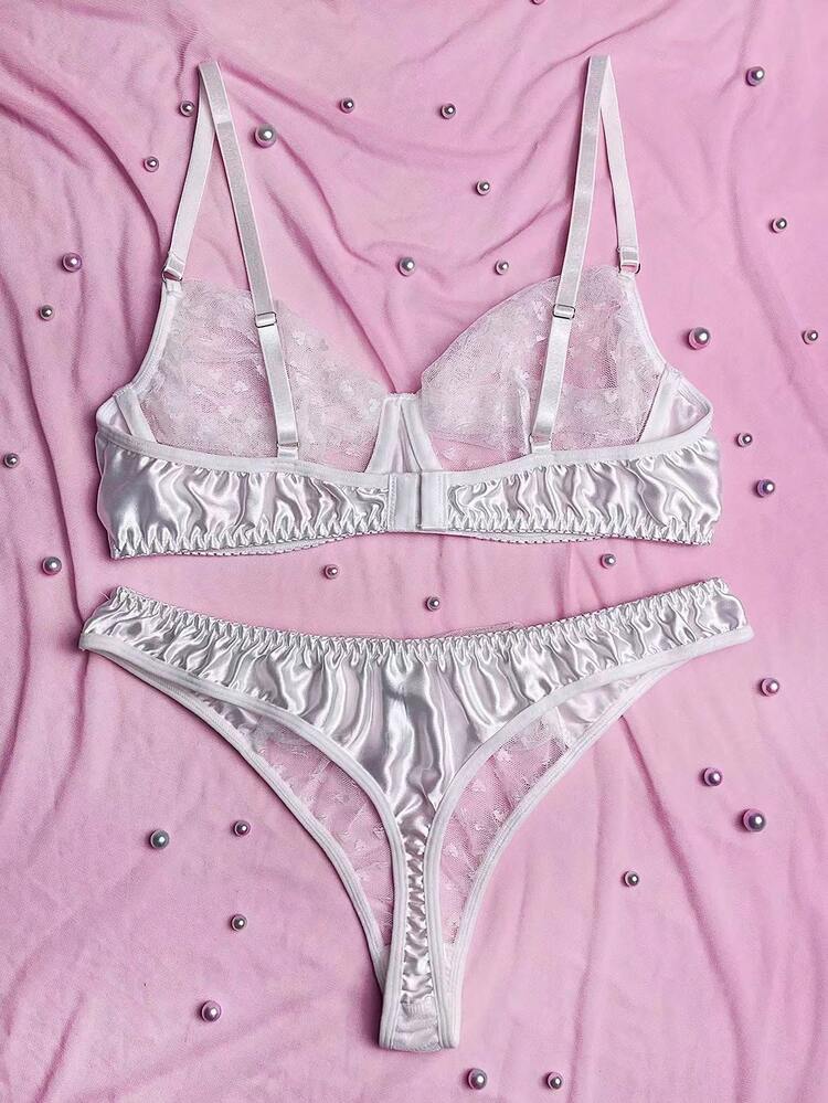 Women's Mesh Sexy Underwire Bra & Thong Underwear Set (Wedding Season) Lingerie Set