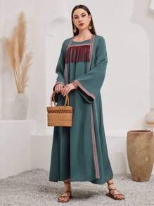 Al Najma Vestido Geométrico Y Trenzado Para Mujer Decorado Con Borde De Borlas Estilo Árabe - Multicolor - Ver 4