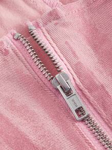 SHEIN MOD 女款短上衣,情人節性感彈性牛仔無肩帶襯衫 - 粉色 - 查看 5