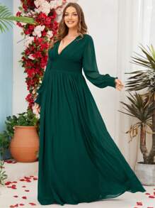 Plus Size V-Neck Burgundy Bridesmaid Dress Mother Of Bride/Groom Evening Formal Gowns - Dark Green - View 5