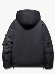 男款帶連帽保暖羽絨外套,下擺帶束帶設計,前拉鍊式 - 黑色 - 查看 2