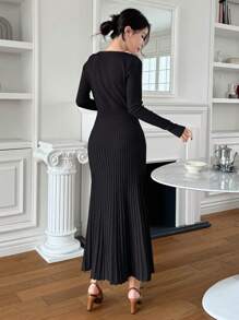 DAZY Women's Solid Color Wrap Ruffle Hem Sweater Dress,Fall Women Clothes - Black - View 4