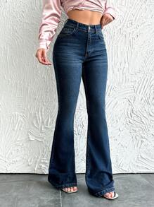 EURMUSE Women's Flared Jeans - Blue - View 3