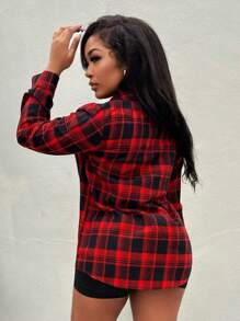 Slaydiva Camisa A Cuadros Rojos Para Mujer - Rojo - Ver 4