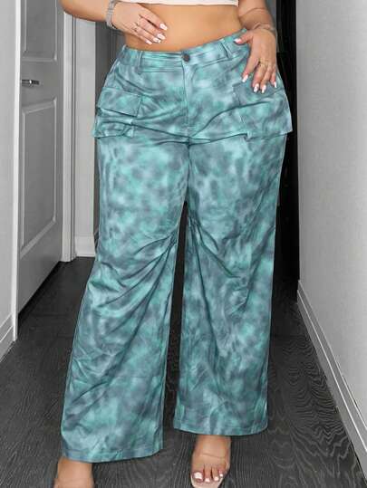 SHEIN SXY 大尺碼水洗染收摺褲