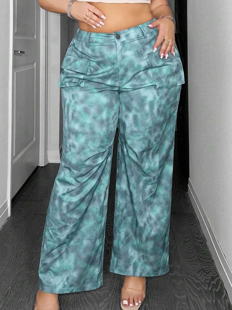 Plus Size Tie-Dye Gathering Pleated Pants