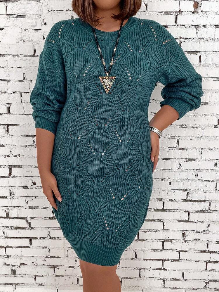 Plus Size Women's Hollow Out Knit Sweater Dress Fall Cloth For Women