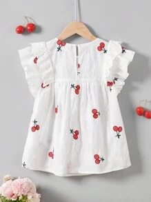 Tween Girls' Cherry Blossom & Flower Embroidered Cap Sleeve Woven Casual Shirt