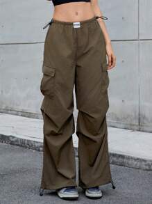 SHEIN EZwear 軍綠色女式工裝梭織長褲 - 軍綠色 - 查看 1