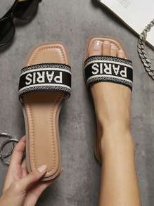 SHUZIA Giày sandal đế bằng quai chéo mũi giày Jersey cho nữ - màu đen - Xem 6