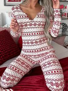SHEIN LUNE Của phụ nữ Hình học Tim In Romper Với Đường viền cổ có rãnh - Nhiều màu - Xem 1