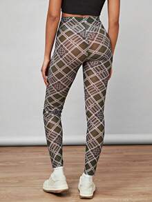 Forever 21 女式復古校園風格格紋鑽石印花彈性修身緊身褲 - 綠色 - 查看 2