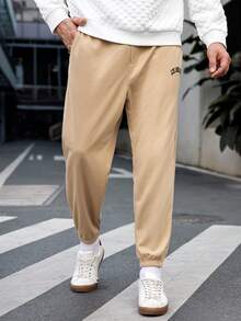 GENTILAND Men's Plus Size Letter Print Knitted Casual Jogger Pants - Khaki - View 5