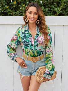 SHEIN VCAY Women'S Floral Print Long Sleeve Top - Multicolor - View 1