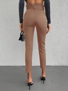 RueChic High Waist Belted Cropped Suit Pants - Camel - View 2