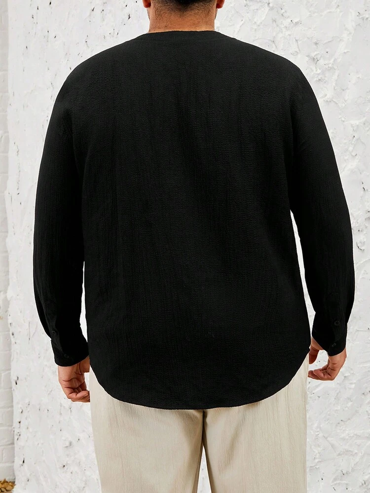 Plus Size Men's Woven Casual Long Sleeve Shirt