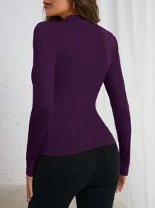 COSMINA Women's Elegant Asymmetrical Neck Ruched Slim Fit Design T-Shirt - Purple - View 2