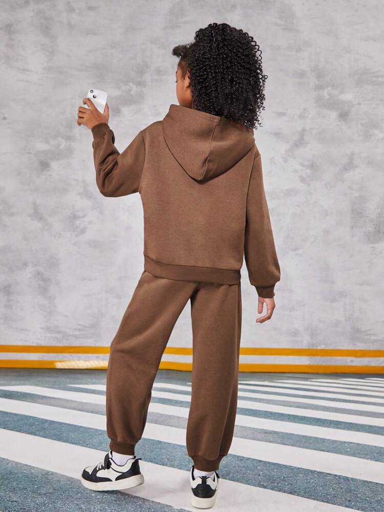 Tween Girl's Street Style Letter Printed Hoodie And Sweatpants Set, Sports Outfit