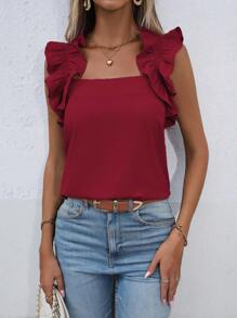 SHEIN Clasi Blusa Sin Mangas Con Decoración De Volantes - Burdeos - Ver 6