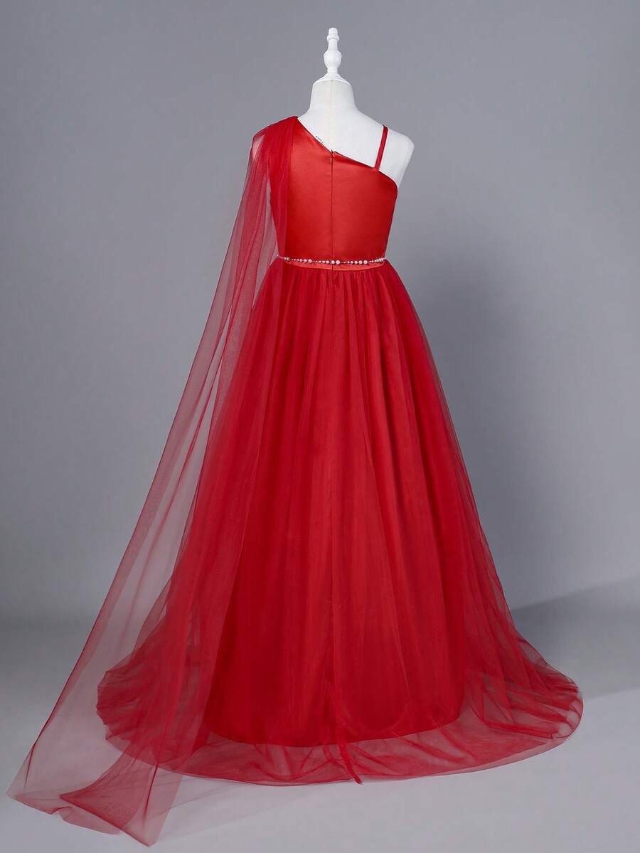 Tween Girls' Elegant Asymmetrical Shoulder HighWaisted Pearl Chain