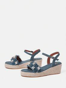 SheIn VCAY Women's Wedge Heel Platform Sandals - Blue - View 4