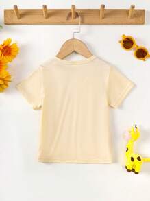 SHEIN 少女用長頸鹿印花短袖t恤 - 杏色 - 查看 2